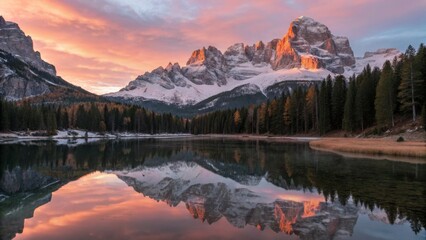 Sunrise Reflection on Lago di Braies, Dolomites, Italy Alpine Lake, Mountain Landscape Photography, Autumn Colors, Landscape Photography. Lago di Braies, Dolomites