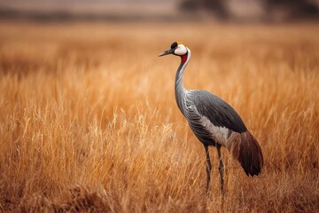 Naklejka premium Attractive African bird on the grass by the lake in the park