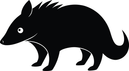 Full Body Black Shape of a Tenrec Walking with Spines
