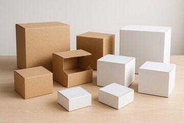 Fototapeta premium Blank Cardboard Shipping Box Mockup on Clean Background – Editable for Branding 