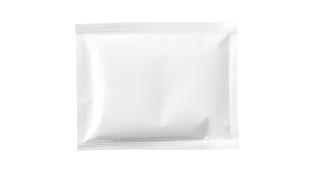 Sleek white sachet presents a clean, minimalist design ideal for product presentation and mockup usage isolated on transparent background