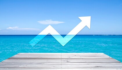 Rising Arrow on Pier Over Tropical Ocean