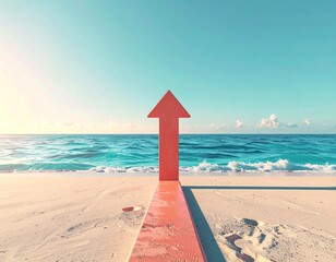 Upward Business Arrow on Tropical Beach