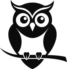 Owl Sitting on a Branch Vector Shape in Black and White