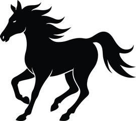 Running Horse Animal Silhouette in High Contrast Black