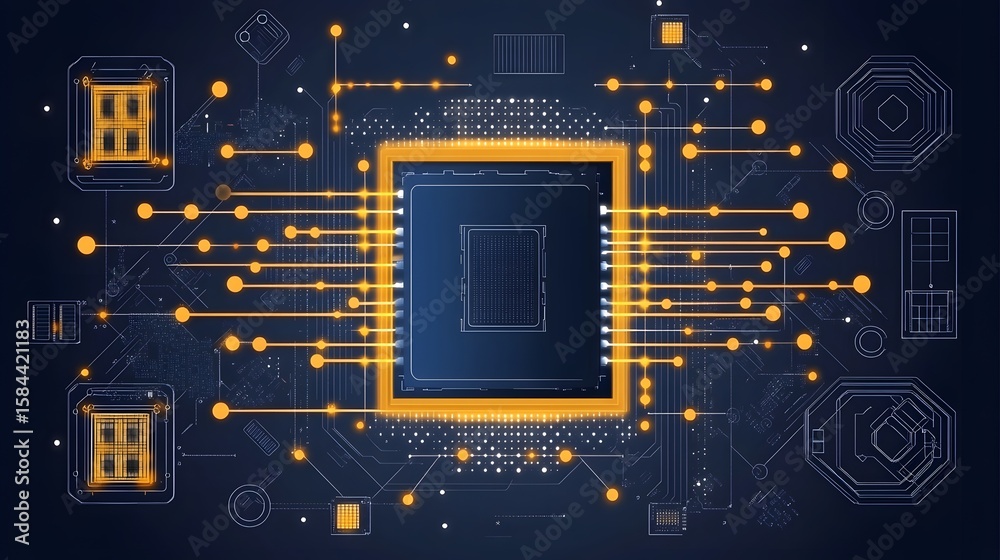 Poster high-tech computer processor circuit design.