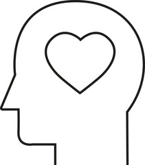Minimalist Line Art of Human Head with Heart Symbol Inside &ndash; Concept Icon of Emotional Intelligence and Mental Wellbeing