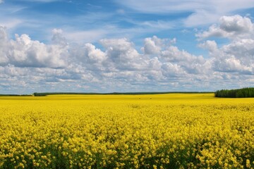 Obraz premium Blooming yellow canola fields in spring