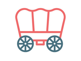 Covered Wagon Icon Illustration in Coral and Teal Colors