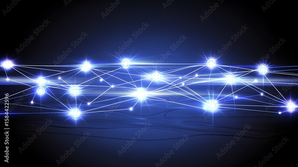 Poster abstract network design with glowing nodes and lines.