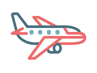 Modern Airplane Icon Illustration with Blue and Red Outline