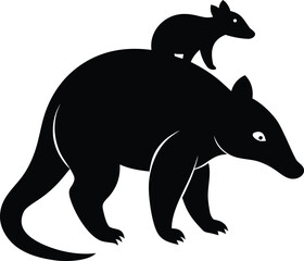 Silhouette of a Pangolin Mother Carrying a Baby on her Back