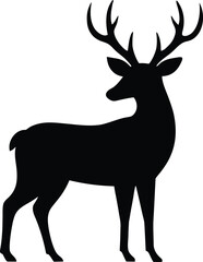 Simple Deer Shape in Black Silhouette Style with Horns