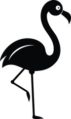 Stylized Black Silhouette of a Flamingo Standing on One Leg