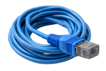 Blue ethernet cable isolated on transparent background