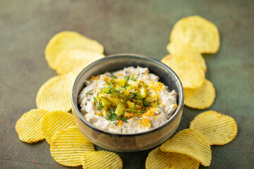 Fried Pickle Dip, Creamy Dip with pickles, dill, and toasted breadcrumbs