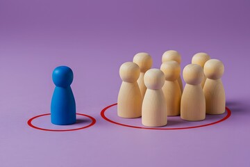 The person is not suitable for people in the red circle. Doesn't fit to the community. Exiled. Discussions on social exclusion and community standards or workplace misfit issues