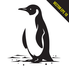 Silhouette penguin standing graphic animal black and white vector illustration