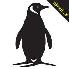 Silhouette penguin standing graphic animal black and white vector illustration