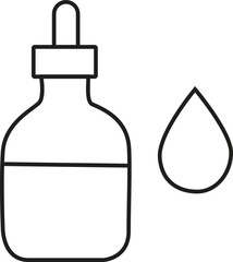 Obraz premium Minimalist Line Vector Icon of Serum Dropper Bottle with Liquid Drop for Skincare, Essential Oils, or Cosmetic Packaging Design