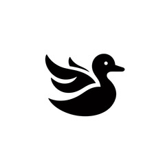 Simple black silhouette of a stylized flying duck.