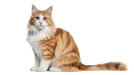 Obraz premium Majestic orange tabby maine coon cat sitting proudly on white background