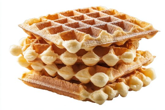 Classic Belgian waffle stack on white light and sweet