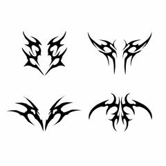 tribal tattoo set vector featuring symmetrical, sharp edged designs isolation on white background 