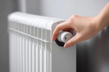 Close up of a woman adjusting radiator heat