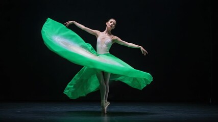 Graceful ballerina twirling in vibrant green dress - Powered by Adobe