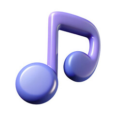 Smooth 3d rendered purple eighth note on a white background