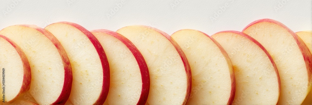 Poster sliced apples arranged vertically with a clean background and blank upper zone for creative design a