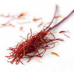 Fototapeta premium Saffron strands are delicate, aromatic stigmas from Crocus flowers,