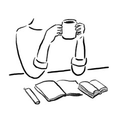 コーヒーを片手に勉強するイラストイラストstudy with a cup of coffee