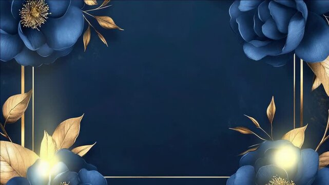 Elegant floral border featuring blue flowers and gold accents for wall art or printable pattern.