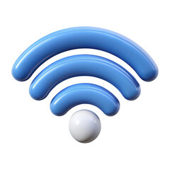 Blue 3d wi fi symbol with white sphere isolated on white background
