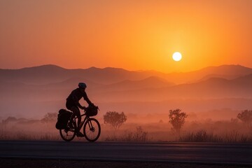 Obraz premium Daybreak and dusk biking globally equals liberation