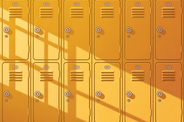 Bright Yellow School Lockers Bathed in Sunlight Casting Diagonal Shadows on a Textured Surface Creating a Warm and Inviting Atmosphere for Educational Institutions and Storage Solutions