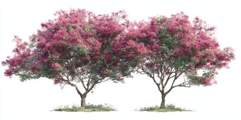 Obraz premium Two vibrant pink flowering trees against a white background