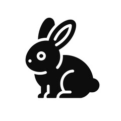 A simple black glyph icon of a cute rabbit sitting in profile on a white background.