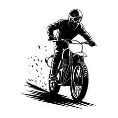 Obraz premium Motocross Rider in Action: High-Energy Black and White Illustration of Off-Road Motorcycle Racing and Dirt Bike Thrills
