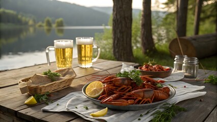 A gourmet dinner table is beautifully set with fresh salads, grilled fish, and a glass of wine
