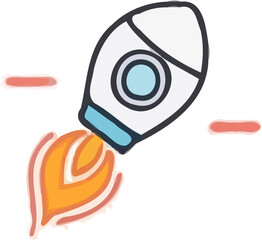 Fototapeta premium A cartoon rocket ship launching into space, with vibrant colors and simple lines.