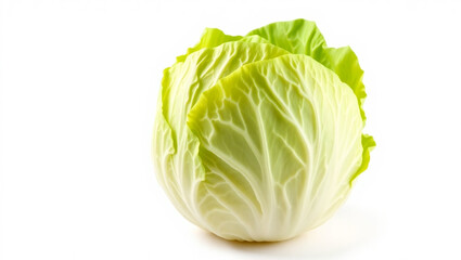 A fresh whole iceberg lettuce, isolated on white background, vibrant green and crisp texture