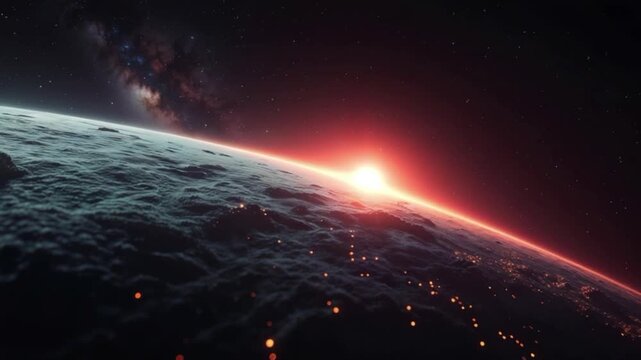 Planet Horizon with Fiery Sunset