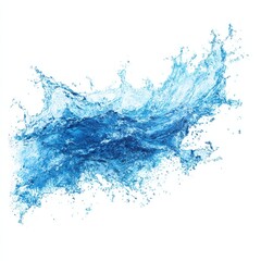 Water splash, vibrant blue, isolated on white
