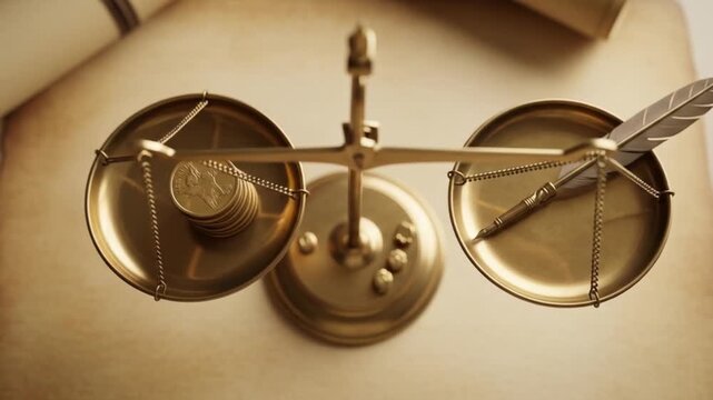 Balancing Act: Coins Versus Quill on Antique Scales, a Conceptual Financial Video