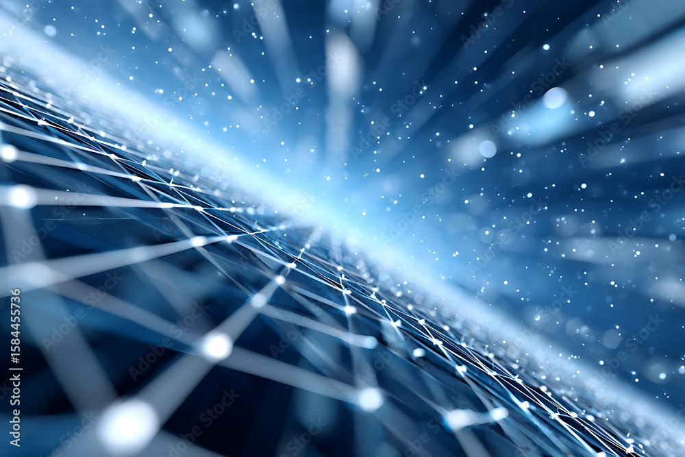 Poster network data visualization showing vibrant connections and vibrant particles during an abstract digi