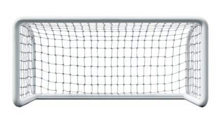 A white soccer goal with a net is displayed against a transparent background for sports equipment needs