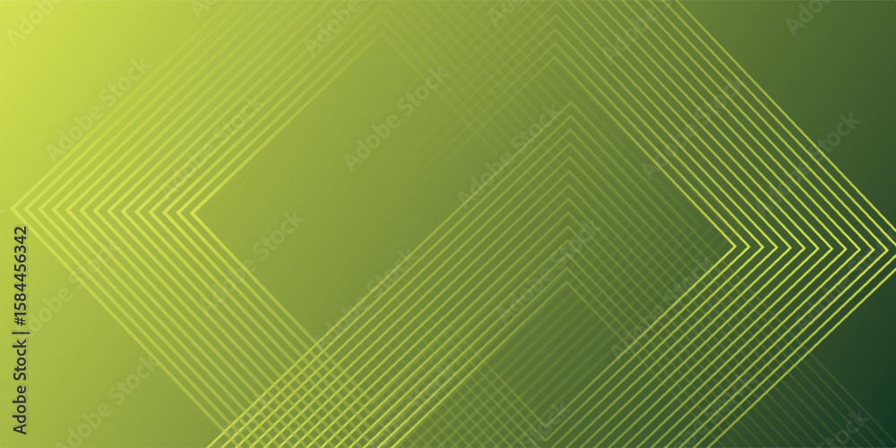Poster green abstract background with glowing geometric lines. modern gradient rounded square lines pattern